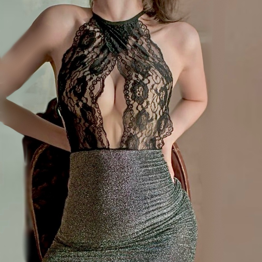 New, Silver Sequin Mesh Bandeau Top. Size 6